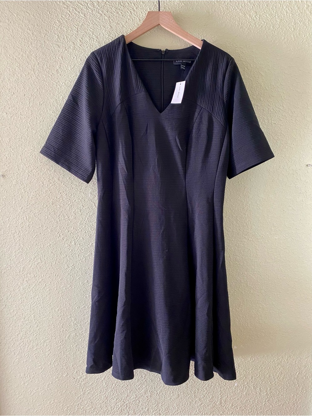 Lane Bryant Black Textured V-Neck Short Sleeve Blazer Dress